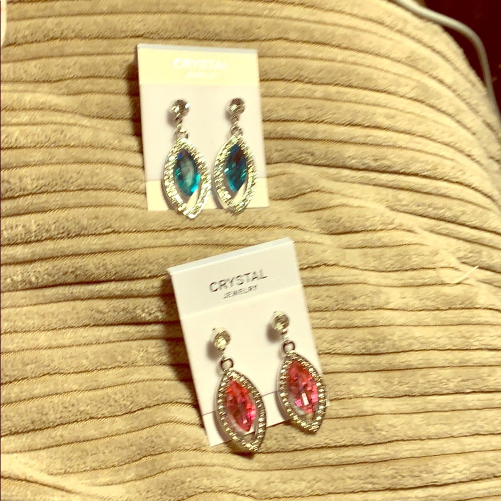 Fancy crystal marquis shaped earrings blue/pink